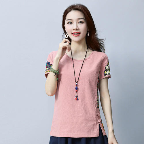 YXG-Y6016新款宽松棉麻圆领大码民族风短袖t恤 TZW 商品图4