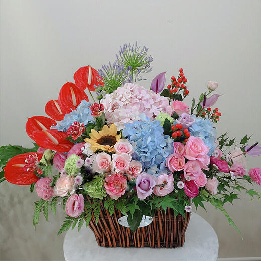 鲜花混搭红掌高档手提花篮送领导老师长辈节日生日开业祝福