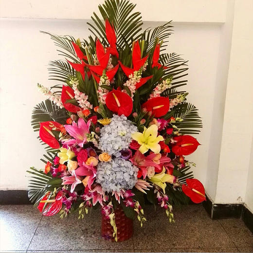鲜花混搭红掌高档手提花篮送领导老师长辈节日生日开业祝福
