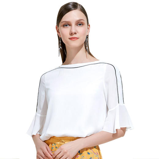 EITIE爱特爱女装夏季很仙的荷叶花边袖黑白拼色小上衣薄5913614 商品图2