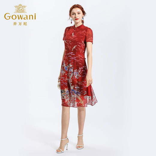 乔万尼夏装真丝端庄宴会中国风红旗袍修身桑蚕丝连衣裙女EN2E545 商品图2