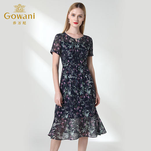 乔万尼夏真丝法式复古裙修身碎花桑蚕丝连衣裙过膝长款EN2E501 商品图2