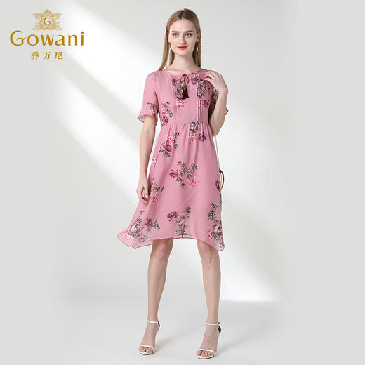 乔万尼夏流行真丝印花高腰气质桑蚕丝连衣裙女中长款韩版EN2E528 商品图2