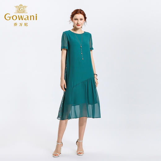 乔万尼夏季真丝时尚宽松气质纯色桑蚕丝连衣裙女过膝长款EN2E513 商品图1