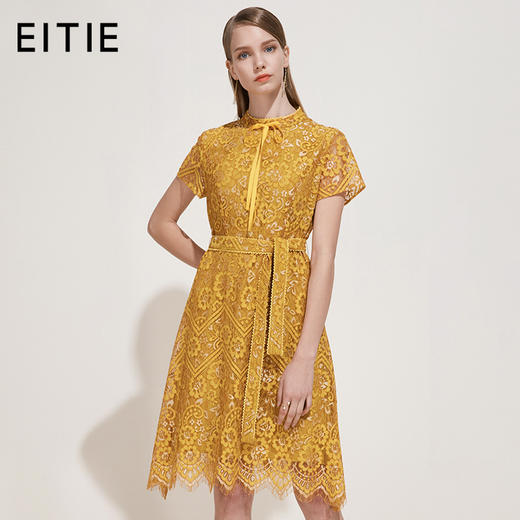 EITIE爱特爱女装夏季新品小清新短袖收腰气质蕾丝系带连衣裙B1907238 商品图0