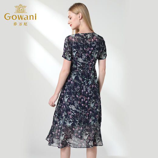 乔万尼夏真丝法式复古裙修身碎花桑蚕丝连衣裙过膝长款EN2E501 商品图3