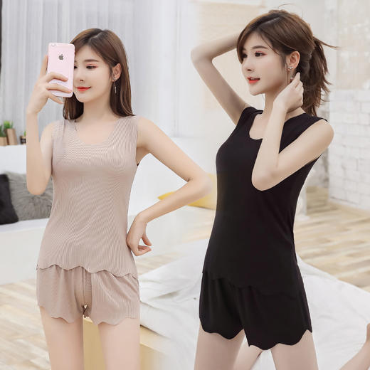 春夏背心两件套纯棉随心裁简约睡衣家居服 TZW 商品图0