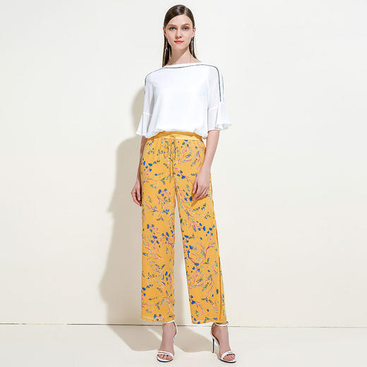 EITIE爱特爱女装夏季很仙的荷叶花边袖黑白拼色小上衣薄5913614 商品图1