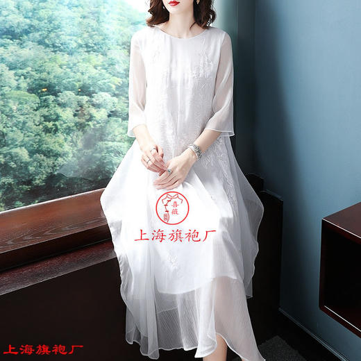 上海旗袍厂KDS-531夏新款女装顺纡绉雪纺重工刺绣中国风宽松飘逸连衣裙 商品图2