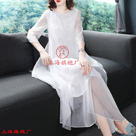 上海旗袍厂KDS-531夏新款女装顺纡绉雪纺重工刺绣中国风宽松飘逸连衣裙 商品图3
