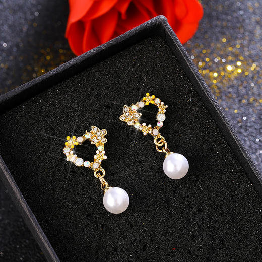 HJ-E495新款925纯银针花朵气质韩国个性百搭花瓣珍珠耳钉 TZW 商品图2