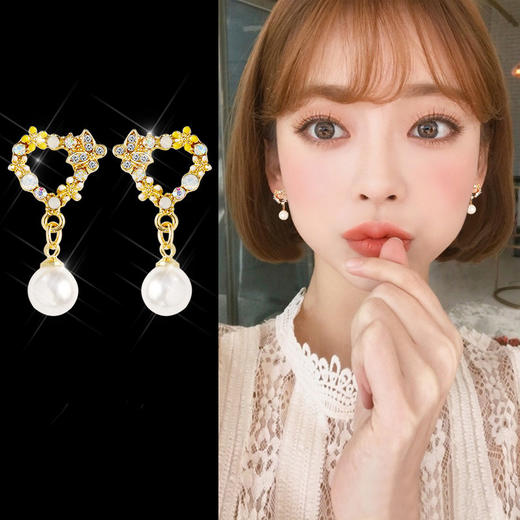 HJ-E495新款925纯银针花朵气质韩国个性百搭花瓣珍珠耳钉 TZW 商品图0