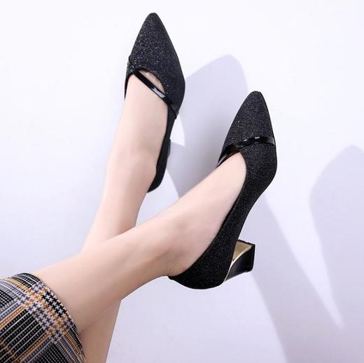 【服饰鞋包】粗跟浅口磨砂单鞋女秋季 韩版性感百搭中跟鞋子女士高 商品图1