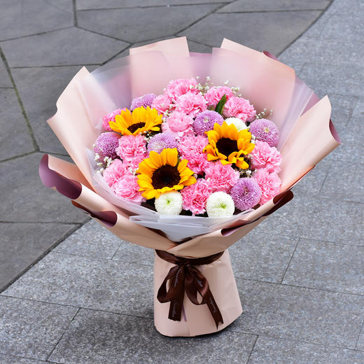 精致玫瑰康乃馨混搭花束送妈妈老师闺蜜同事生日节日祝福母亲节感恩节