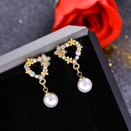 HJ-E495新款925纯银针花朵气质韩国个性百搭花瓣珍珠耳钉 TZW 商品图3