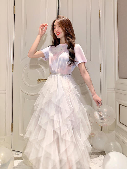 张心子智熏裙法式不规则网纱连衣裙女2019裙子仙女超仙蓬蓬裙纱裙