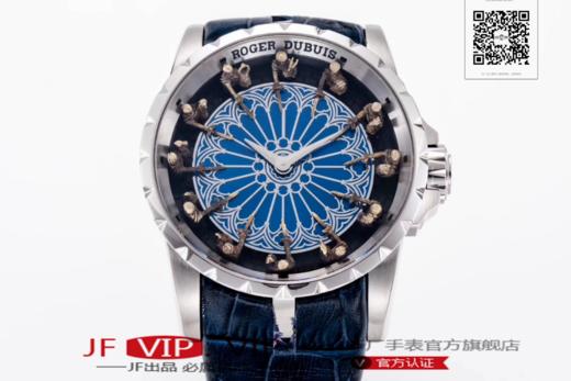 罗杰杜彼圆桌骑士型号:RDDBEX0511 表盘:彩色珐琅工艺表盘  表壳:316l精钢 电镀18k金 尺寸:45*15.7mm 商品图1