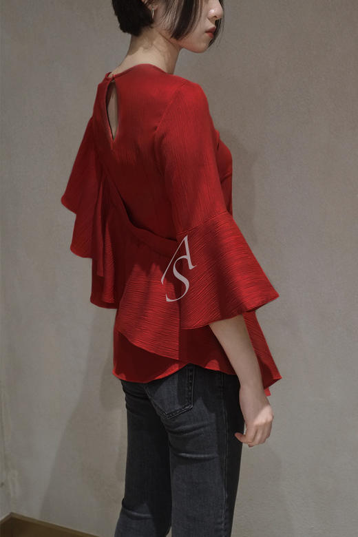 Palmer Harding  茜素红喇叭袖波纹上装 商品图3