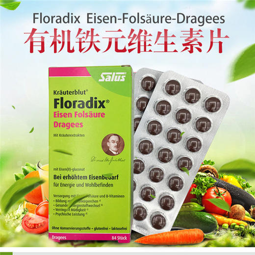 【保税区包邮直发】德国 Salus  Floradix有机铁元叶酸片剂 84片 补铁补血 商品图1