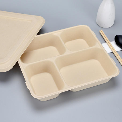 喇叭花一次性餐盒饭盒打包盒可降解竹浆纸浆快餐盒外卖盒健身沙拉盒 商品图6