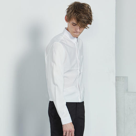 HIM汉崇男装2019春季新品条纹长袖衬衫男士商务休闲百搭时尚衬衣 商品图2