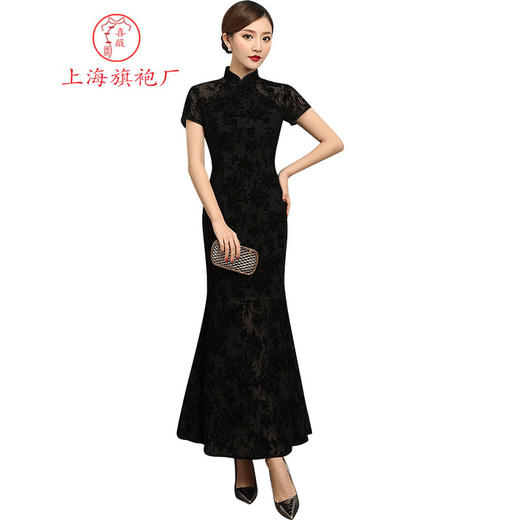 上海旗袍厂XGT-8096丝绒烧花鱼尾摆旗袍 商品图2
