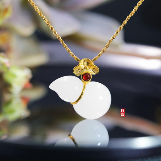 足金和田玉（白玉）葫芦吊坠--宝葫芦  单面小葫芦 /12*20mm 商品图1
