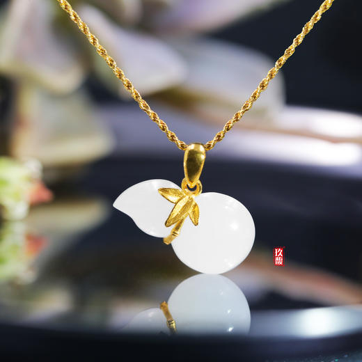 足金和田玉（白玉）葫芦吊坠--宝葫芦  单面小葫芦 /12*20mm 商品图0