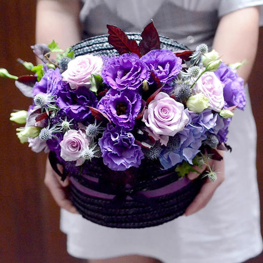 神秘紫色系草编篮花盒 商品图1