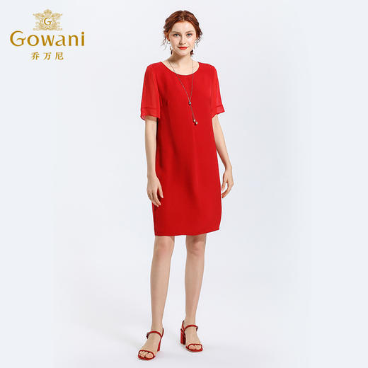 乔万尼夏季桑蚕丝时尚宽松红色礼服宴会连衣裙中长款EN2E625 商品图1