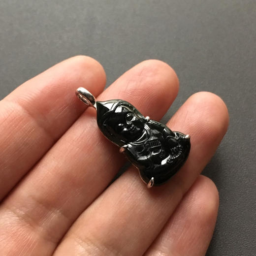 冰种墨翠宝宝佛18k白金镶嵌 商品图4