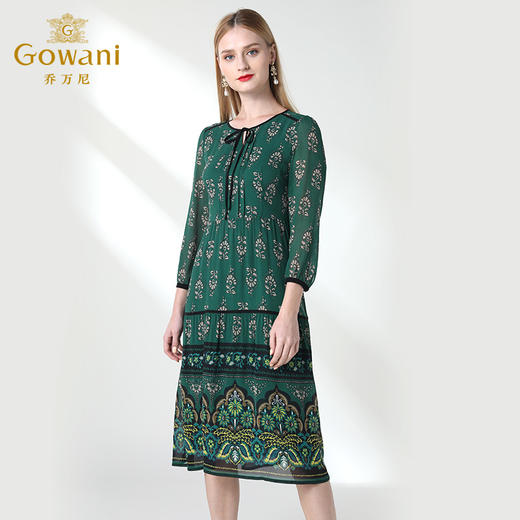 乔万尼夏流行长款过膝桑蚕丝连衣裙宽松印花真丝长裙女EN2E599 商品图2