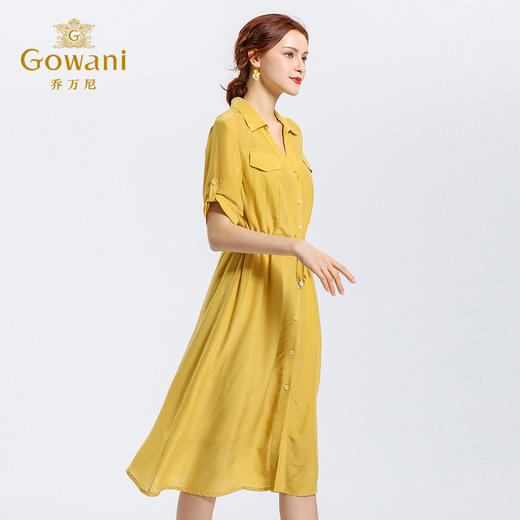 【两色可选】乔万尼夏桑蚕丝纯色高腰复古气质衬衫真丝连衣裙女中长款EN2E578 商品图2