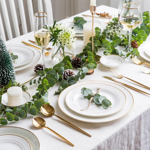 摩登主妇 琉金欧式金边骨瓷餐具家用西餐盘菜盘米饭碗汤面碗碟勺 商品图2