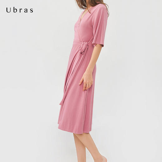 Ubras设计师限量款睡袍保暖睡裙外穿罗纹裹身裙睡衣家居服女秋冬 商品图2