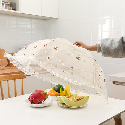 新品宏派高级绣花布蕾丝食物罩可折叠食品罩 TZW 商品图2