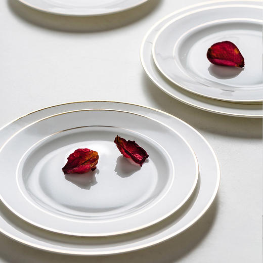 摩登主妇 琉金欧式金边骨瓷餐具家用西餐盘菜盘米饭碗汤面碗碟勺 商品图3