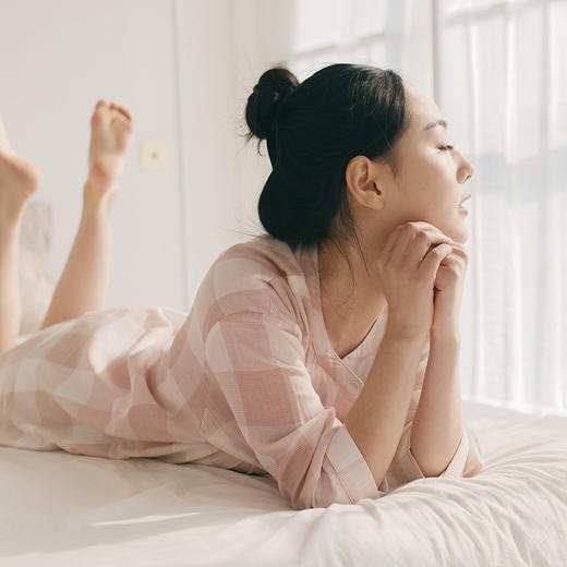 MUJI风 日式纯棉格子睡衣两件套 双层纱 宽松家居服 可外穿 商品图1