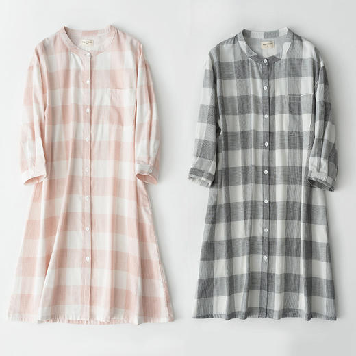 MUJI风 日式纯棉格子睡衣两件套 双层纱 宽松家居服 可外穿 商品图7