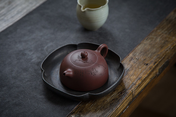 茶香记刻绘紫砂壶半月顾洪军老师手工壶宜兴刻绘传统壶型茶壶