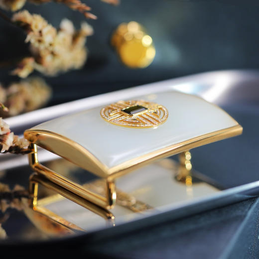 【奢华】18k黄金和田玉（白玉）镶钻皮带扣 商品图4