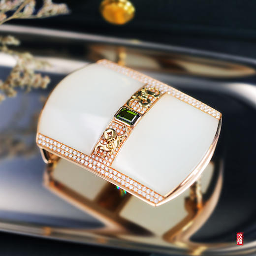 【奢华】18k玫瑰金和田玉（白玉）镶钻皮带扣 商品图0