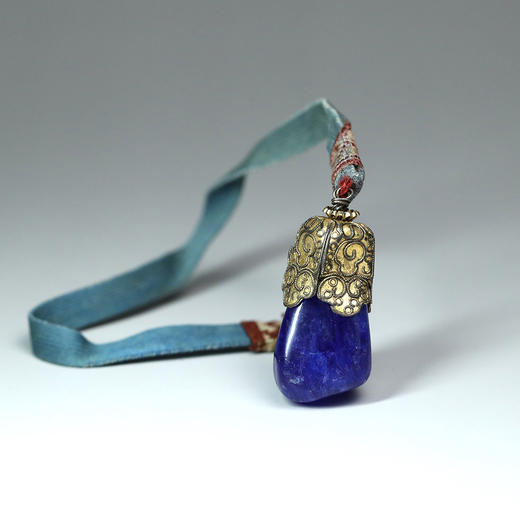 清代原装琉璃仿青金石朝珠坠角 商品图0