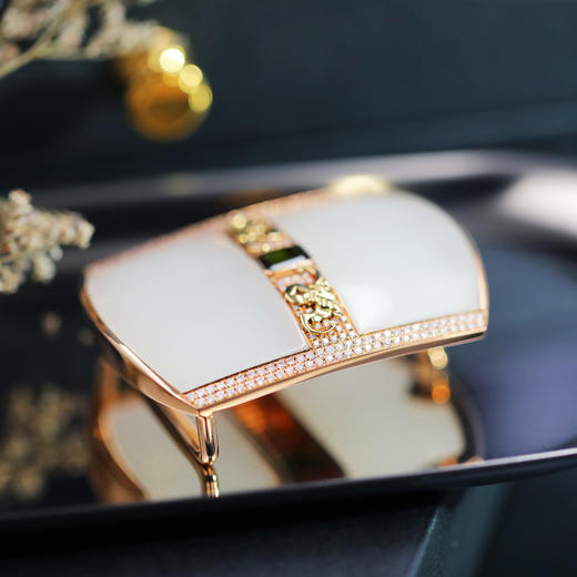 【奢华】18k玫瑰金和田玉（白玉）镶钻皮带扣 商品图1