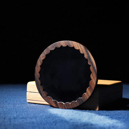 周广胜沉贵宝雕花木镜子随身便携檀香折叠木镜高清化妆镜礼品