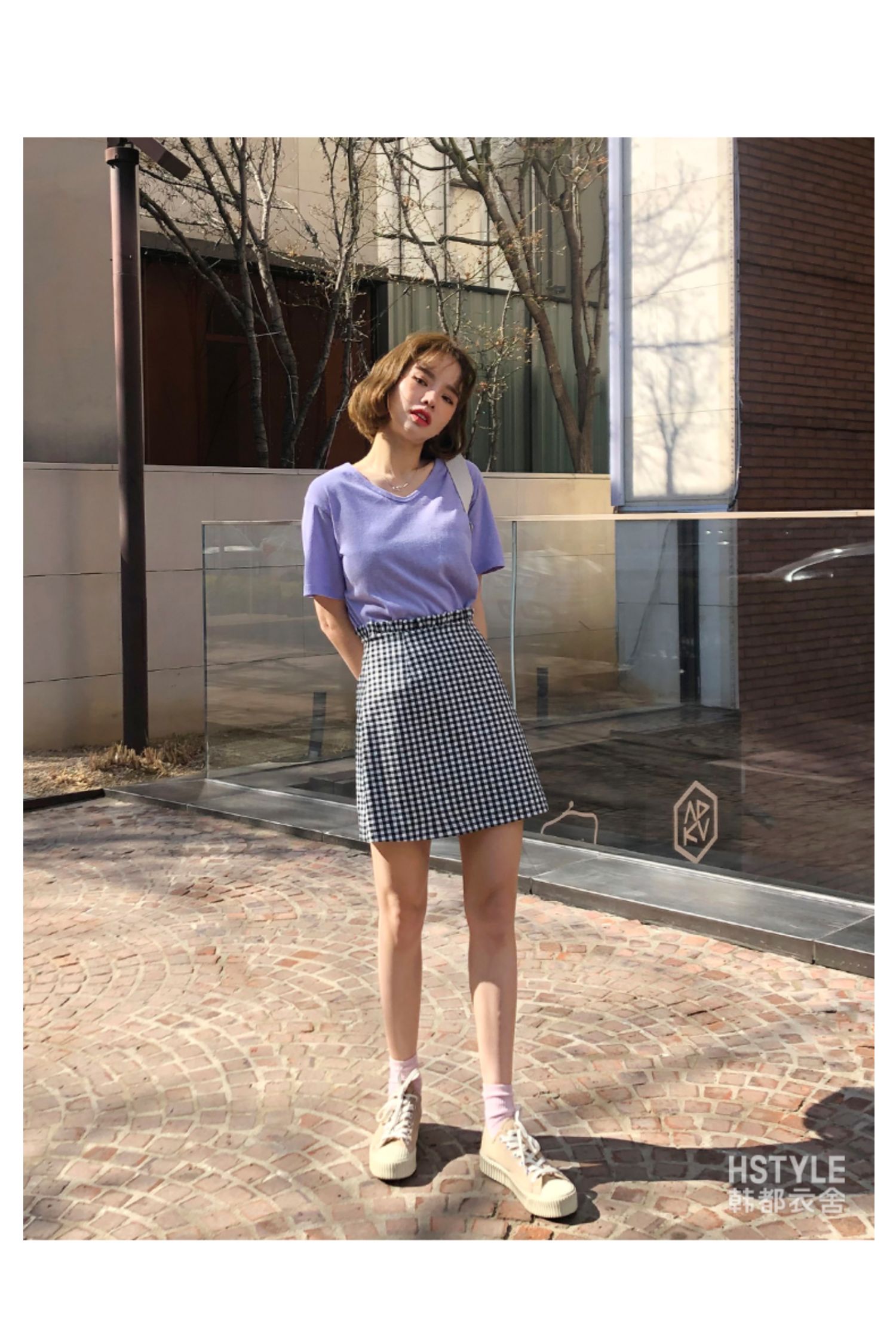 韩都衣舍2020女装夏装新款气质小个子a字格子短裙半身裙cq9232 