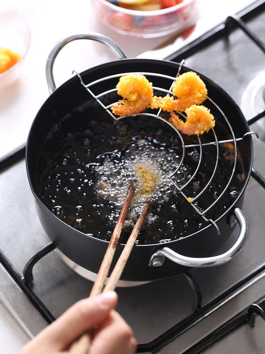 摩登主妇日式天妇罗不锈钢油炸锅家用厨房烹饪小炸锅油锅油炸锅