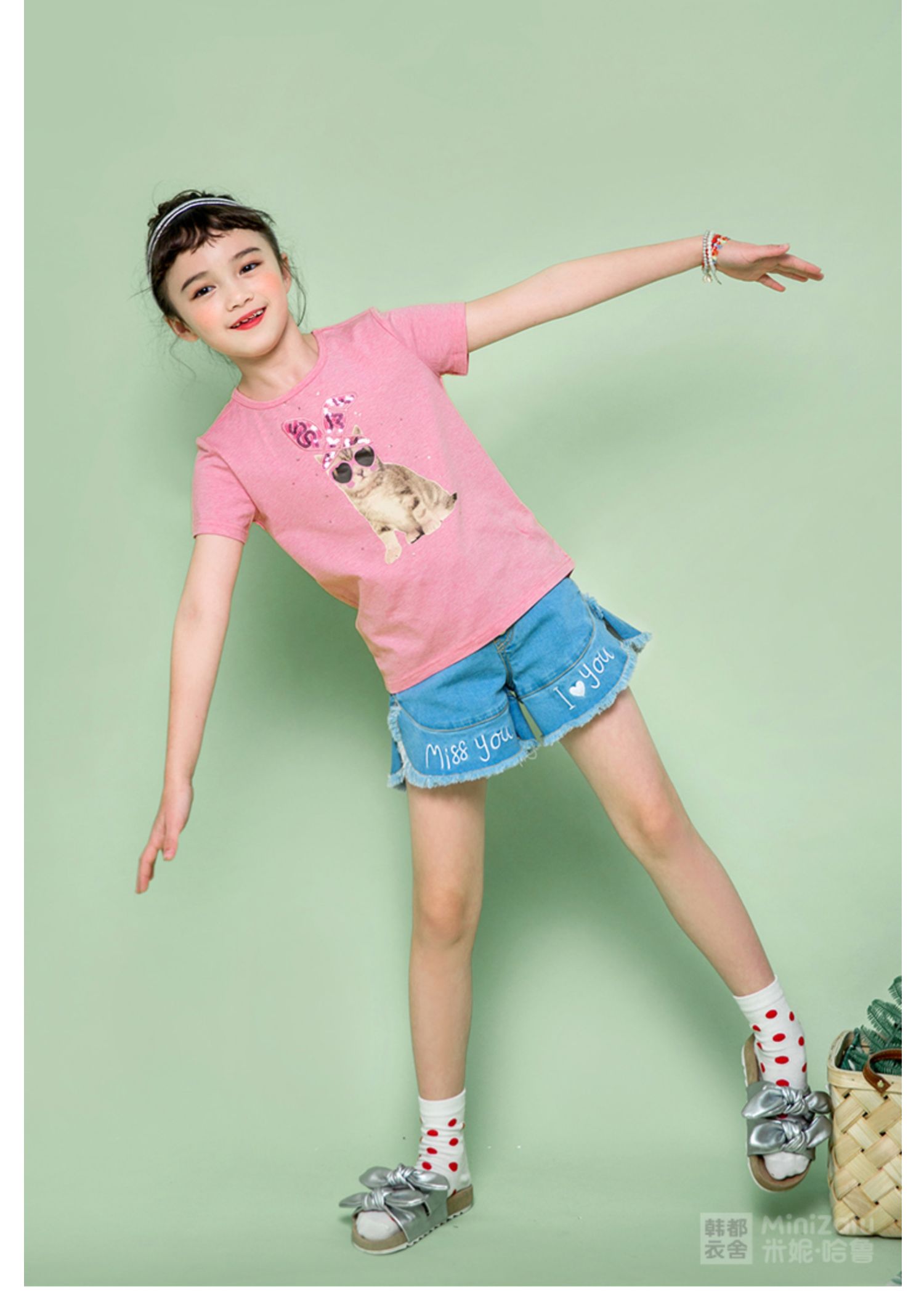 米妮哈鲁童装2019夏装新款女童韩版中大童短袖上衣儿童t恤徍
