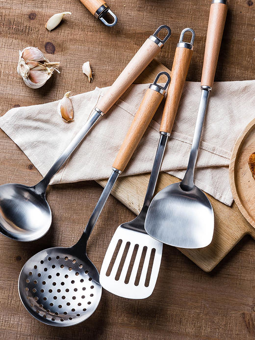 摩登主妇304不锈钢锅铲防烫榉木柄汤勺厨房家用全套勺铲炒菜铲子 商品图1