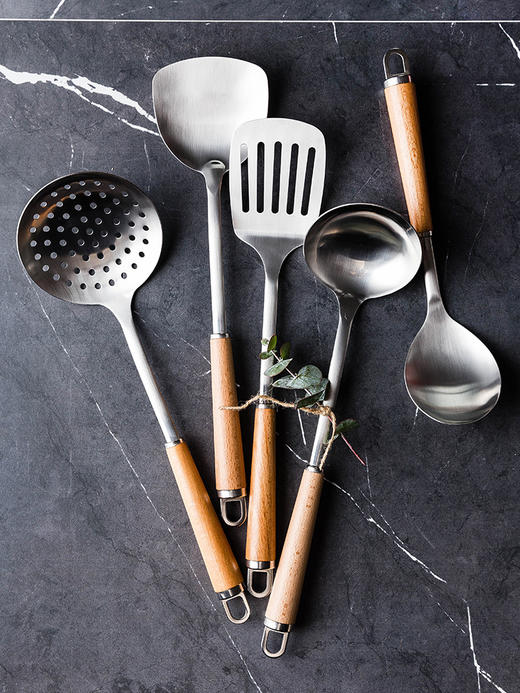 摩登主妇304不锈钢锅铲防烫榉木柄汤勺厨房家用全套勺铲炒菜铲子 商品图0